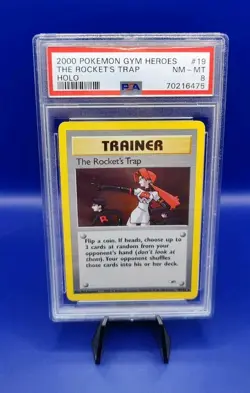 The Rocket's Trap 19/132 Holo Rare Unlimited Gym Heroes Pokemon Card Grade PSA 8 - Image 2