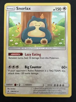 2019 Pokemon SM Unbroken Bonds 158/214 Snorlax Holo (Pikachu) - Image 1