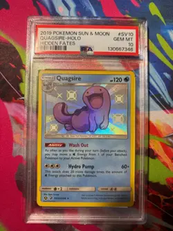 2019 POKEMON SUN & MOON HIDDEN FATES #SV10 QUAGSIRE-HOLO PSA 10 - Image 1