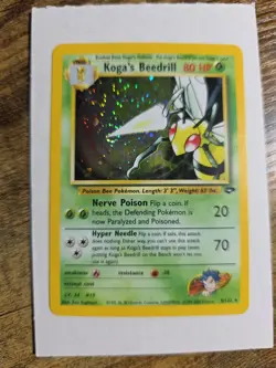 Pokemon TCG Koga's Beedrill Gym Challenge Holo Rare Card 9/132 2 Swirls - Image 1