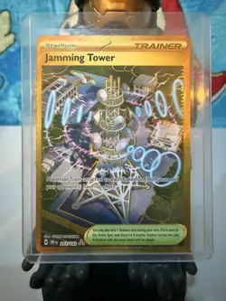 Pokemon TCG Jamming Tower Gold Secret Rare Card 243/182, Destined Rivals Series - Image 1
