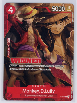 2022 One Piece Monkey D. Luffy P-007 Tournament Winner Promo Card Near Mint - Image 1