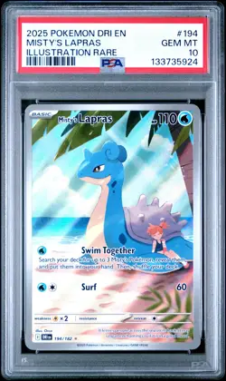 2025 POKEMON DRI EN-DESTINED RIVALS ILLUSTRATION RARE #194 MISTY'S LAPRAS PSA 10 - Image 1