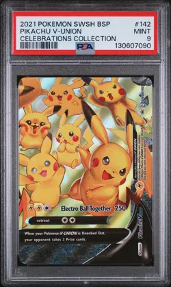 2021 POKEMON SWSH BLACK STAR PROMO CELEBRATIONS COLL #142 PIKACHU V-UNION PSA 9 - Image 1