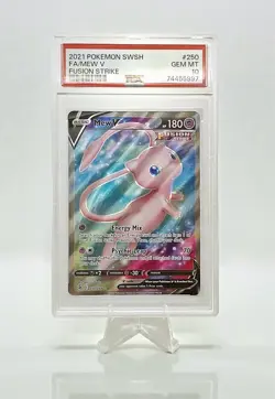 2021 Pokemon SWSH Fusion Strike Gem Mint PSA 10 Card - Full Art Mew V 250/264 - Image 1
