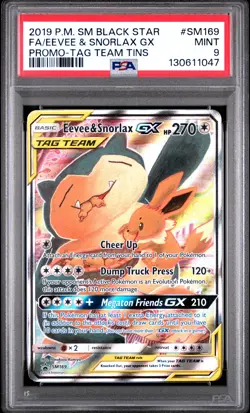 Eevee & Snorlax GX SM169 Pokemon SM Tag Team Black Star Promo MINT PSA 9 - Image 1