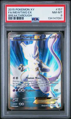 2015 Pokemon XY Breakthrough Full Art Mewtwo EX 157/162 #157 PSA 8 - Image 1