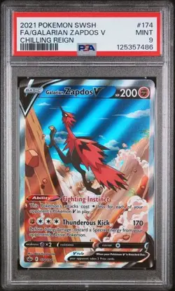 Pokemon Galarian Zapdos V 174/198 Chilling Reign Alternate Art PSA 9 - Image 1