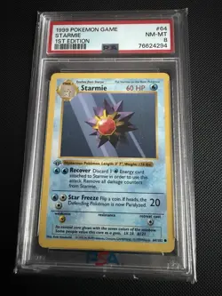 Pokemon Card Starmie 1st Edition Shadowless 65/102 Base Set PSA 8 - Image 1