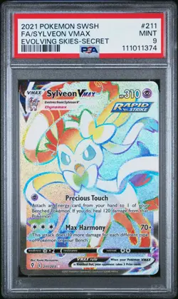 PSA 9 Sylveon VMAX 211/203 Evolving Skies 2021 Secret Rainbow Pokemon Card TCG - Image 1