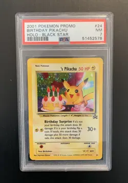 Pokemon Black Star Promo #24 Birthday Pikachu Holo PSA 7 NM 2001 - Image 1
