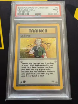 Pokemon 1st Edition Lt. Surge 017/132 PSA 9 Mint Gym Heroes Holo Trainer - Image 1