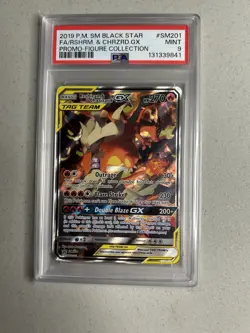 2019 POKEMON SM BLACK STAR PROMO #SM201 FULL ART/RESHIRAM & CHARIZARD GX PSA 9 - Image 1