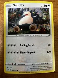 Snorlax RARE card 140/202 Sword & Shield Base Set 2020 Non-Holo Pokemon TCG LP - Image 1