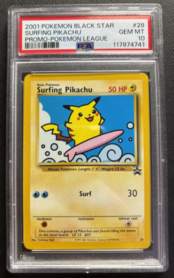 Surfing Pikachu Black Star Promo 28 Pokemon League 2001 PSA 10 - Image 1