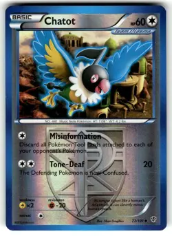 Chatot 77/101 Reverse Holo Plasma Blast Pokemon Card NM - Image 1
