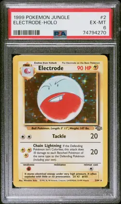1999 Pokemon Jungle Electrode Holo Rare #2/64 Unlimited PSA Ex-MT 6 FRESH SLAB! - Image 1