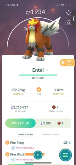 Pokemon Go Legendary Entei ( Normal ) ( Reduced) - Image 1