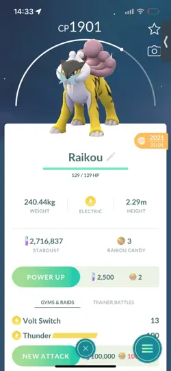 Pokemon Go Legendary Raikou ( Normal ) ( Reduced) - Image 1