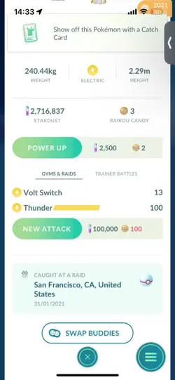Pokemon Go Legendary Raikou ( Normal ) ( Reduced) - Image 2