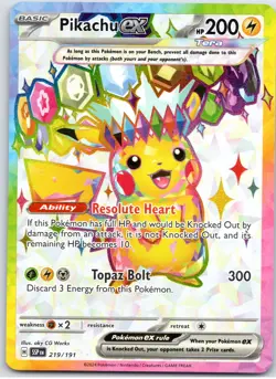 POKEMON TCG PIKACHU EX 219/191 SSP ULTRA RARE SURGING SPARKS POKEMON - Image 1