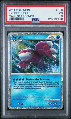 PSA 3 VG Kyogre Call of Legends SHINY Holo Foil Rare SL6 #6 Very Good Pokemon - Image 1