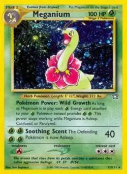 Heavily Played Meganium - 11/111 - Holo Rare - Unlimited Edition Pokemon Neo Gen - Image 1