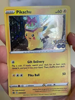 POKEMON PIKACHU SWSH234 POKEMON GO PROMO BLACK STAR COSMOS HOLO HD SWIRL NM CARD - Image 1
