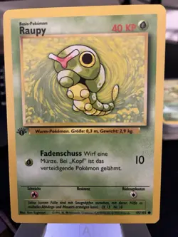 Pokemon TCG Caterpie Base Set RAUPY, 45/102, Regular 1st Edition, German - Image 1