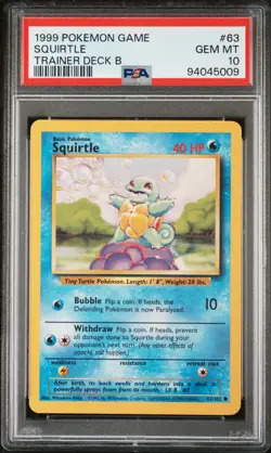 1999 POKEMON BASE SET TRAINER DECK B #63 SQUIRTLE PSA 10 - Image 1