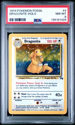 DRAGONITE 4/62 PSA 8 1999 WOTC FOSSIL HOLO POKEMON CARD ENGLISH - Image 1
