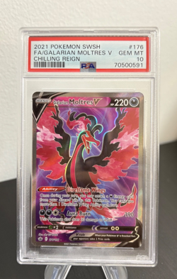 Pokemon 2021 PSA 10 Galarian Moltres V Full Art Chilling Reign 176/198 Card - Image 1