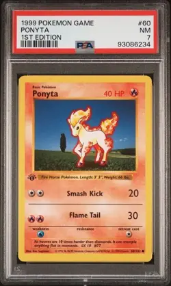 1999 Pokemon Game - Ponyta #60/102 - 1st Edition - PSA 7 NM - FREE Shipping - Image 1