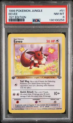 1999 POKEMON JUNGLE 1ST ED #51 EEVEE PSA 8 - Image 1