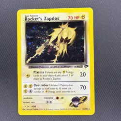 HOLO WITH SWIRL Rocket’s Zapdos #15 2000 Pokemon Gym Challenge - Image 1