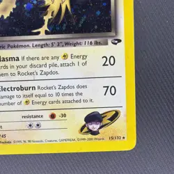 HOLO WITH SWIRL Rocket’s Zapdos #15 2000 Pokemon Gym Challenge - Image 4