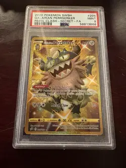 PSA 9 MINT Galarian Perrserker 205/192 Rebel Clash Gold Secret Rare Holo Pokemon - Image 1