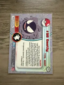 GASTLY #92 NM 1998 Pokemon Topps TV Animation Edition Card Blue logo - Image 2
