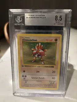 1999 Pokemon Base Set Shadowless 1st Edition Hitmonchan Holo #7 BGS 8.5 Mint PSA - Image 1