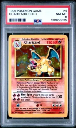 1999 POKEMON GAME #4 CHARIZARD-HOLO Base Set 4/102 PSA 8 NM-MT - Image 1