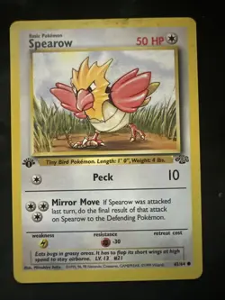 Pokemon Card Pokemon Spearow 62/64 First Edition 1st - Image 1