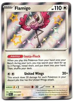 Flamigo 211/091- Shiny Ultra Rare Paldean Fates Pokemon TCG 2024 Holo- M/LP Card - Image 1