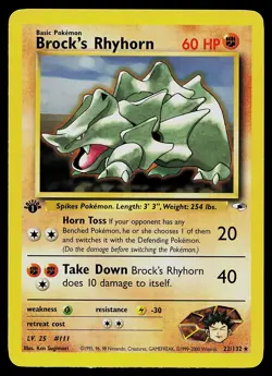 Pokemon Card - Brock's Rhyhorn Gym Heroes 22/132 Rare 1st Edition - Image 1