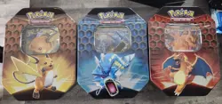 Pokemon Hidden Fates Tin Charizard, Raichu, Gyarados GX Set of 3 - Image 1