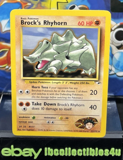 Pokemon Card Brock's Rhyhorn 22/132 WOTC Rare Gym Heroes WOTC 2000 NM F/S - Image 1