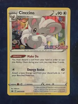 Pokemon Cinccino Black Star Promo Sword & Shield Pre Release Holo # SWSH009 - LP - Image 1
