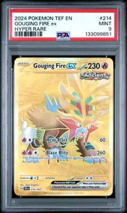 PSA 9 MINT Gouging Fire ex Temporal Forces Gold Hyper Rare 2024 Pokemon 214/162 - Image 1