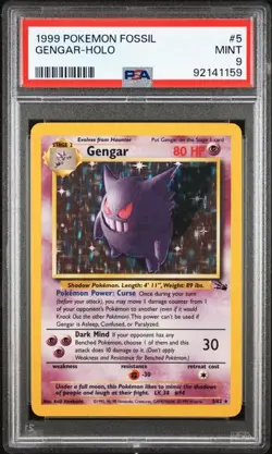 PSA 9 MINT Gengar Fossil Holo 1999 WOTC Pokemon 5/62 - Image 1