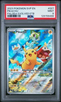 PSA 9 MINT Pikachu Paldea Evolved ETB Promo Full Art Holo 2023 Pokemon SVP 027 - Image 1