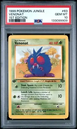 PSA 10 GEM MINT Venonat Jungle 1st Edition 1999 WOTC Vintage Pokemon 63/64 - Image 1